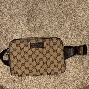 Gucci Brown and Black Belt Bag with Monogram Canvas